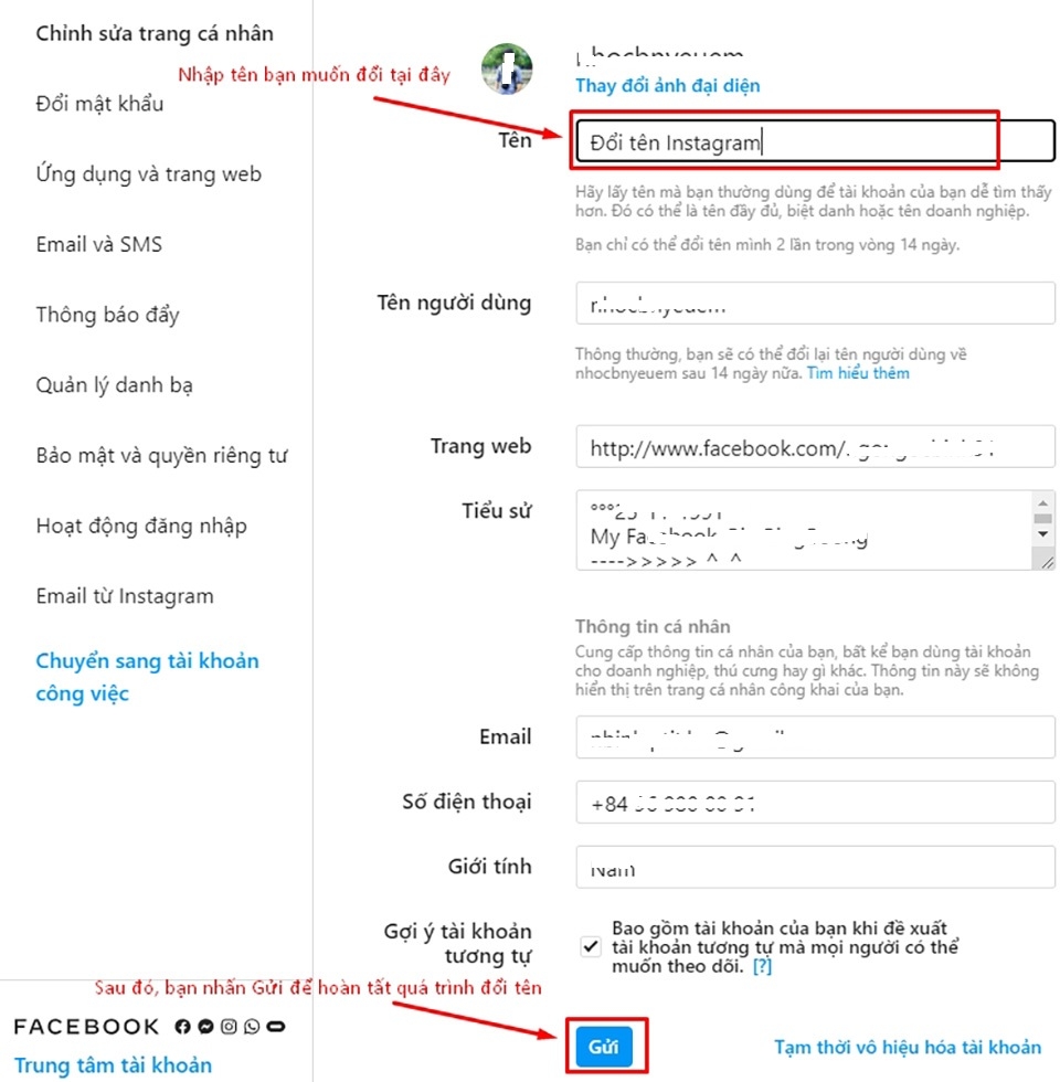 nhập tên Instagram mà bạn mong muốn