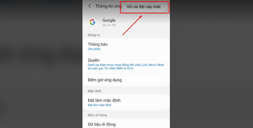 Gỡ cài đặt cập nhật Gỡ cài đặt cập nhật