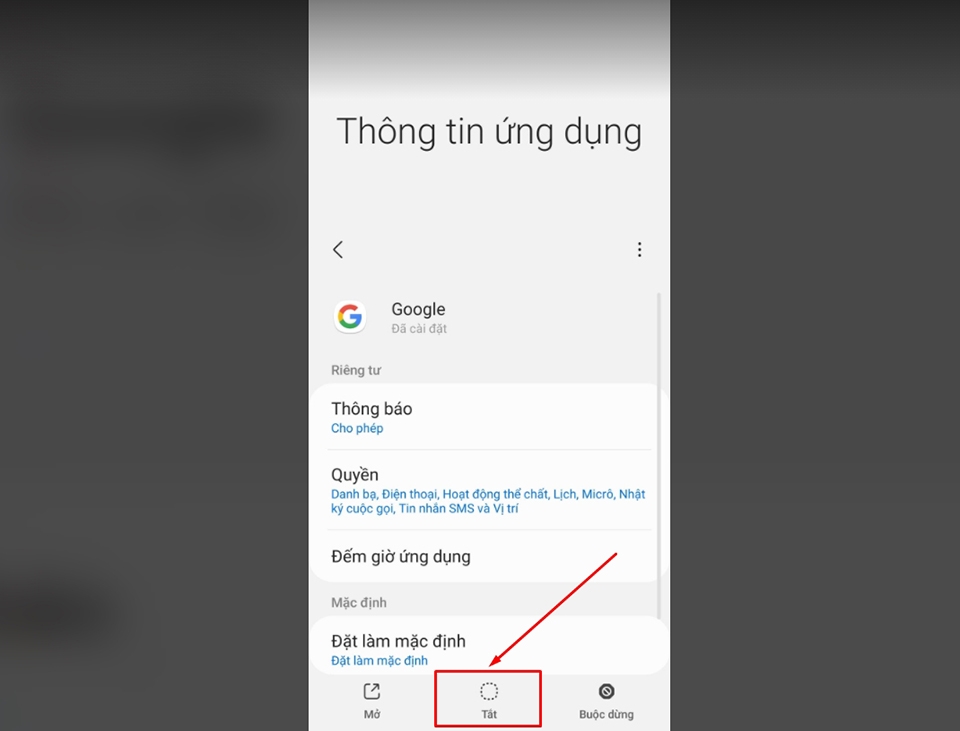 nhấn vào nút Tắt nhấn vào nút Tắt