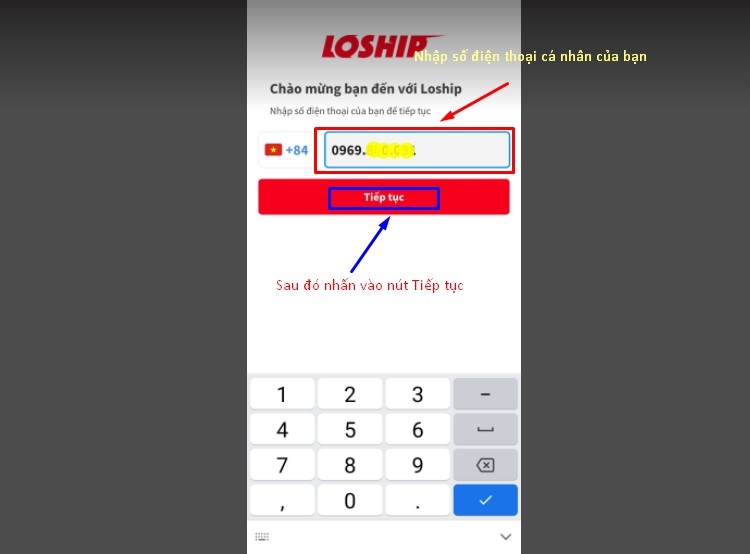 nhập số điện thoại cá nhân