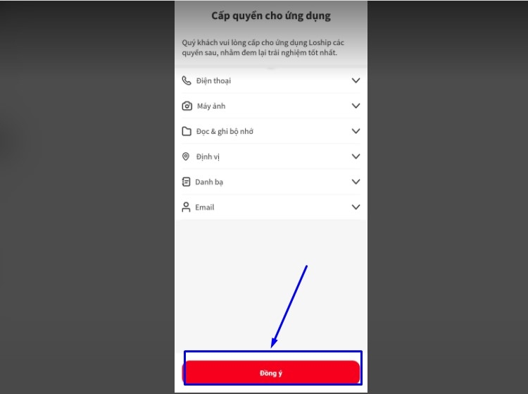 cấp quyền cho ứng dụng