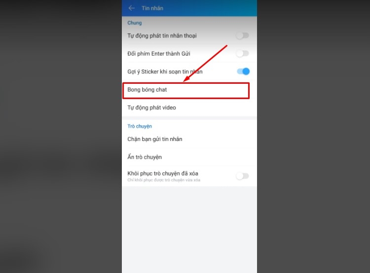 Vào phần bong bóng chat