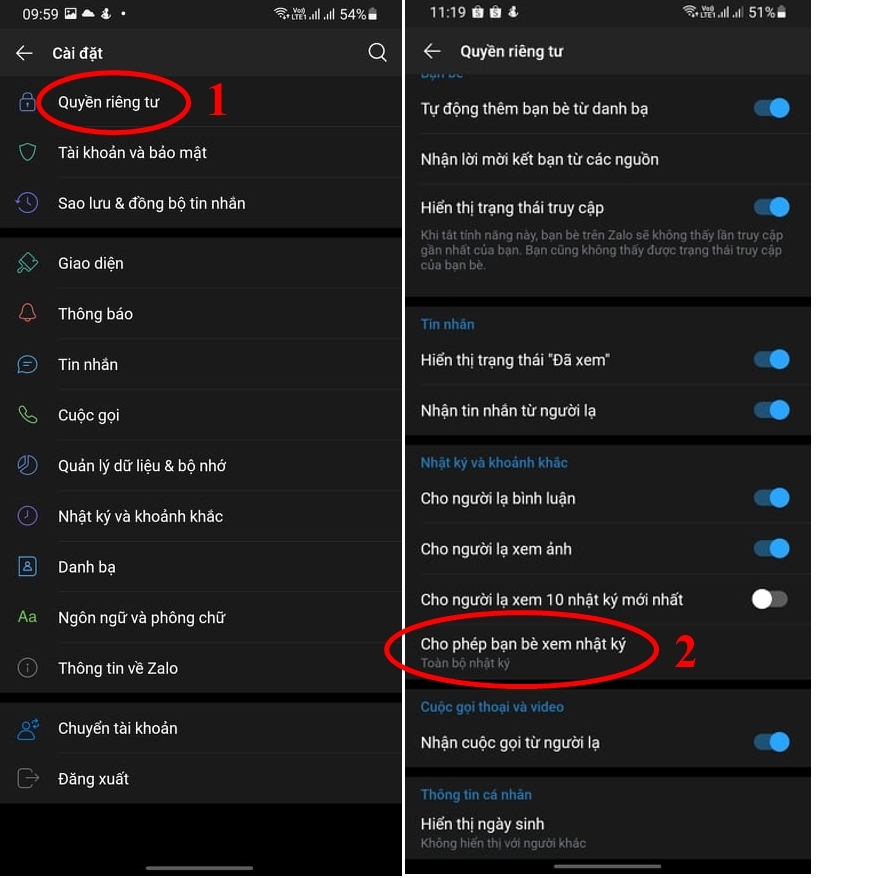 Lần lượt lựa chọn theo thứ tự 1, 2