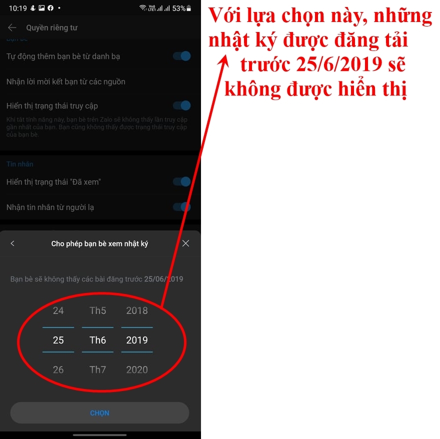 Mục tùy chỉnh giúp lựa chọn ngày tháng cụ thể của nhật ký bạn muốn hiển thị