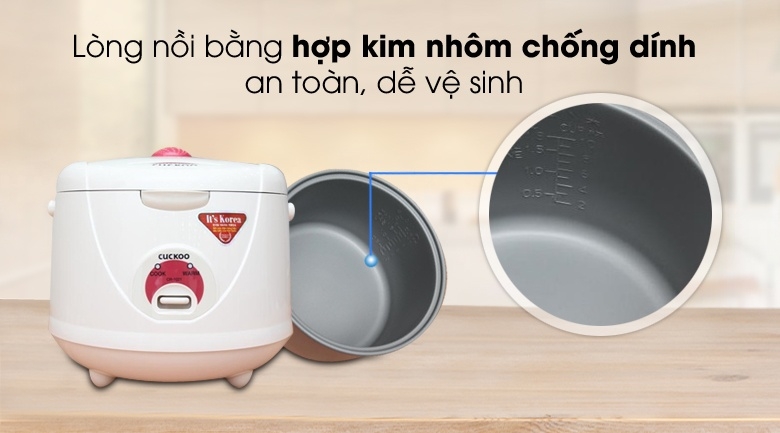 Lòng nồi cơm điện làm bằng hợp kim nhôm có thêm lớp tráng men chống dính