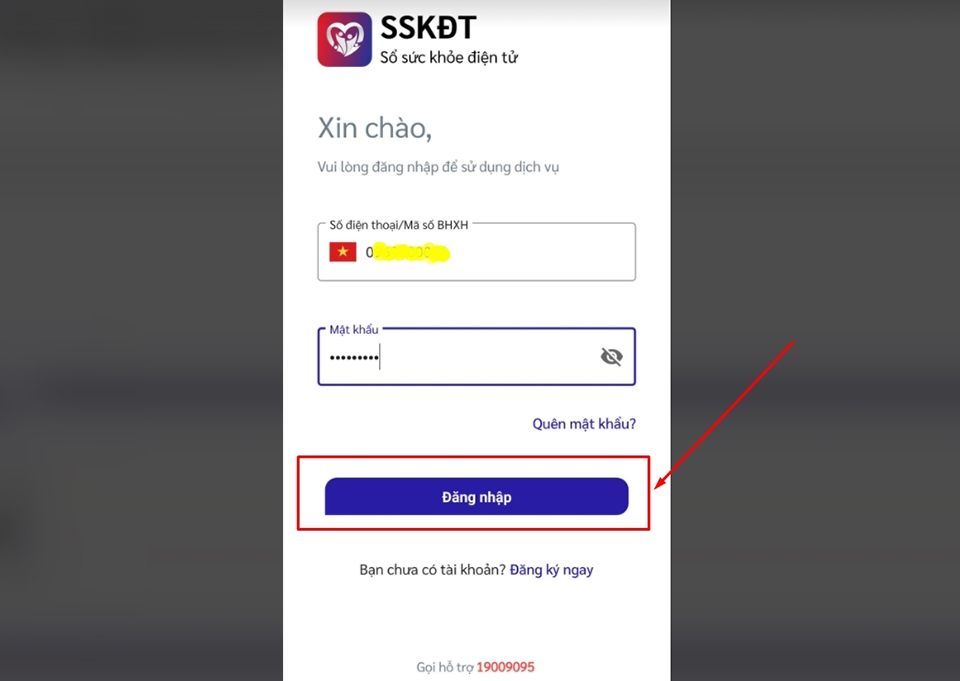 đăng nhập vào ứng dụng