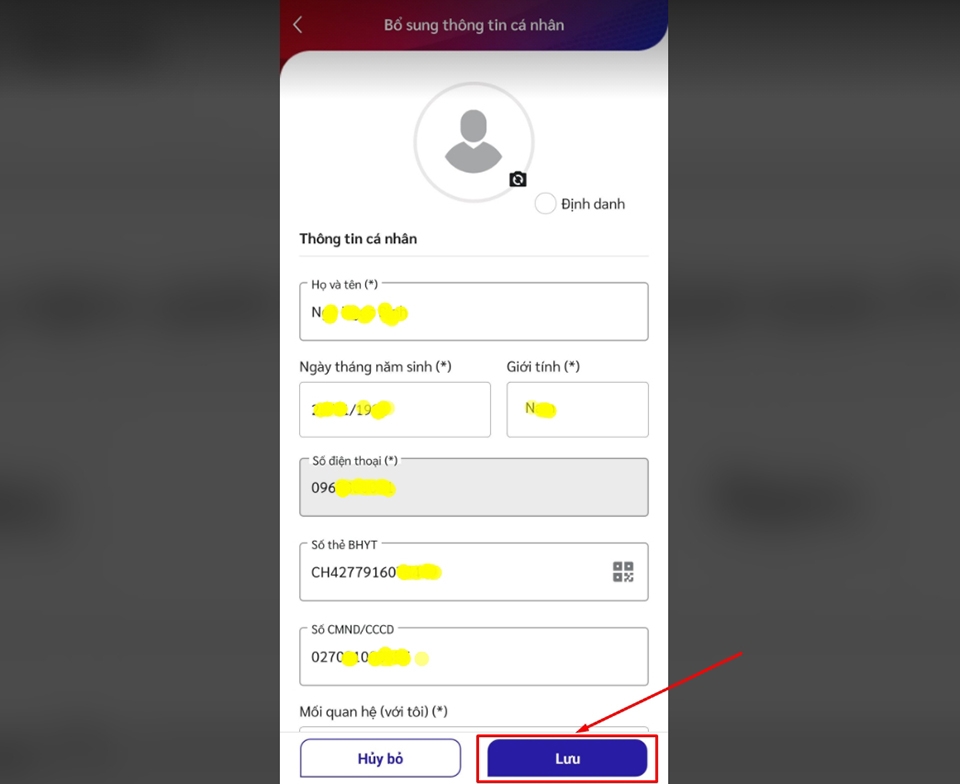 Nhập lại đầy đủ thông tin bổ sung