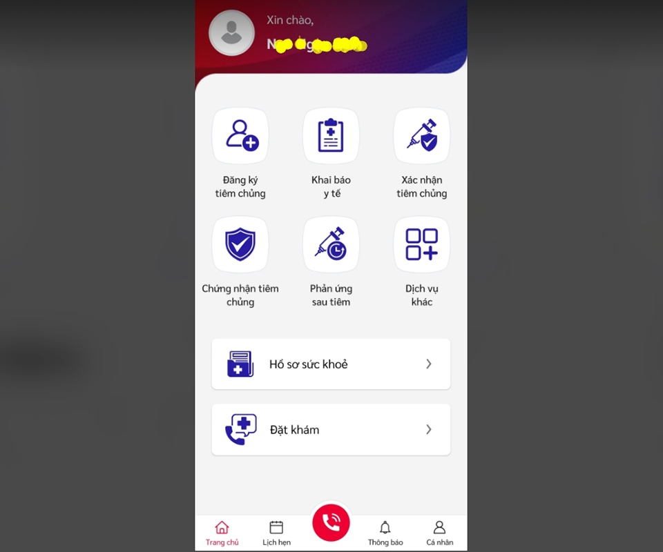 giao diện của ứng dụng Sổ Sức Khỏe Điện Tử