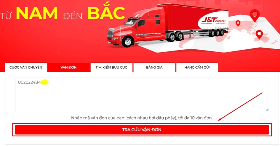 Nhập mã vận đơn J&T Express