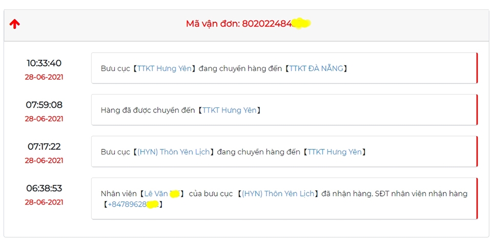 hành trình chi tiết của gói hàng