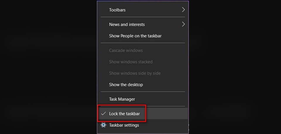 Khóa lại bổ cục Taskbar