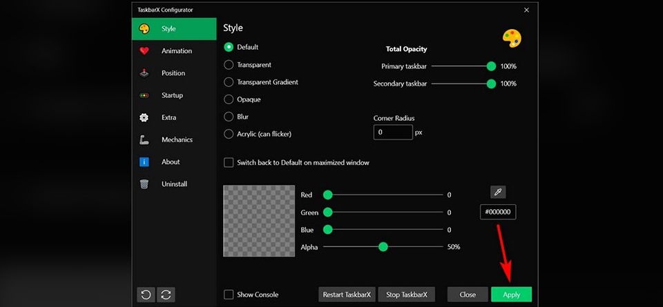 Giao diện TaskBarX