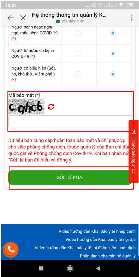 khai báo y tế bước 6