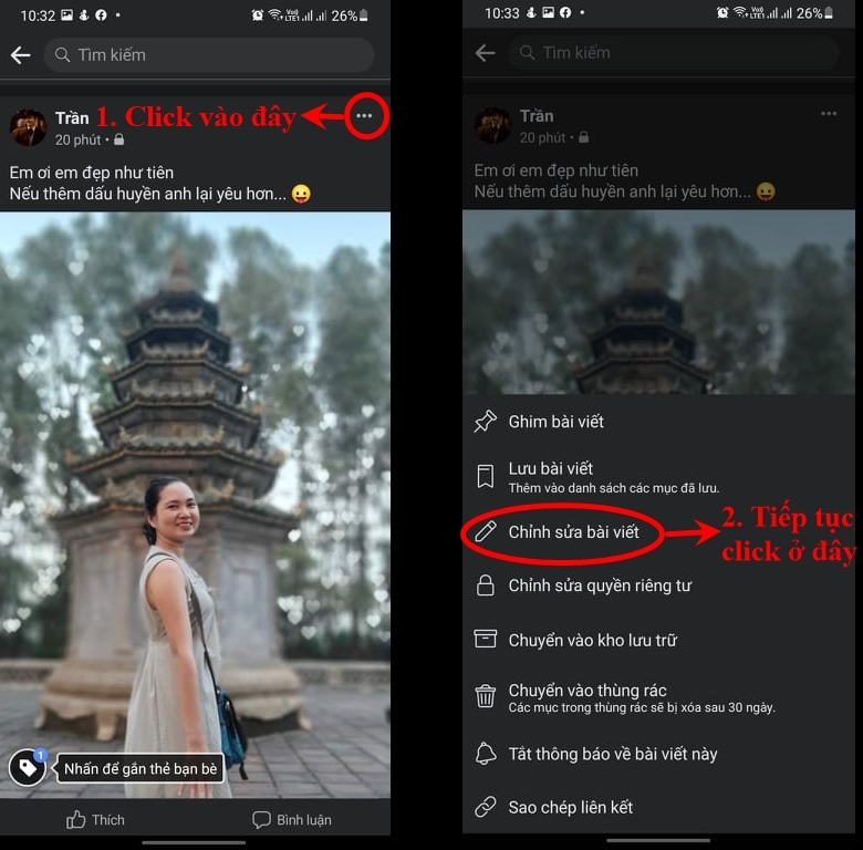 Tìm đến status muốn edit và chọn Chỉnh sửa bài viết