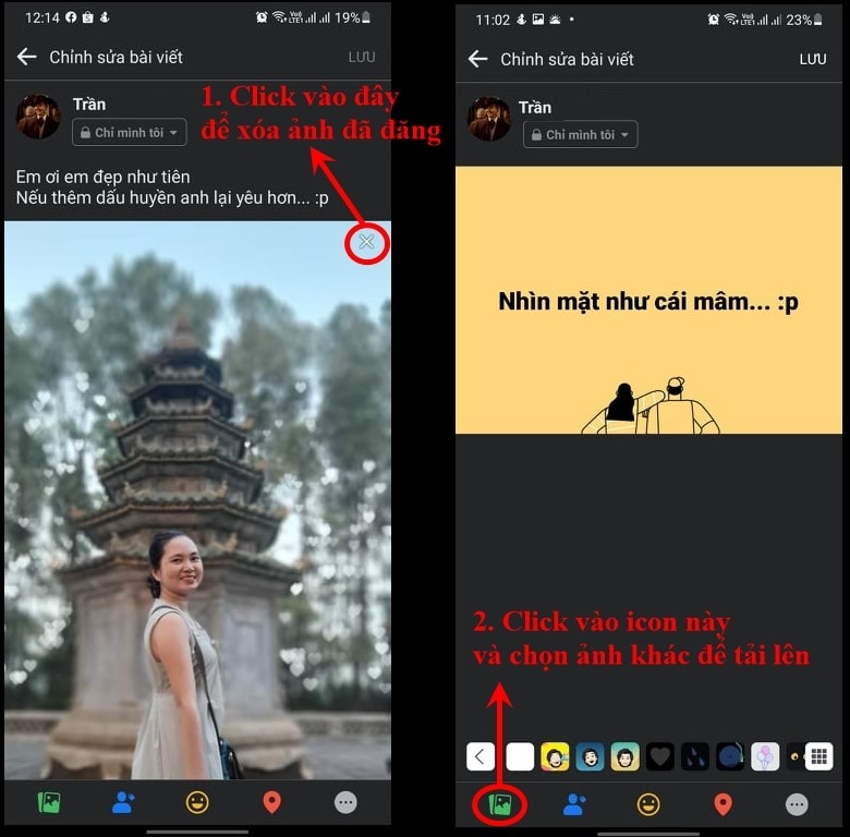 Click vào dấu x để xóa ảnh đã post và thay bằng ảnh khác