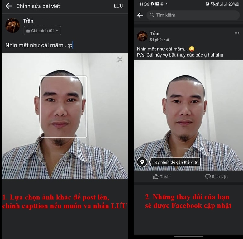 Tải ảnh, sửa caption nếu muốn và sau đó nhấn LƯU