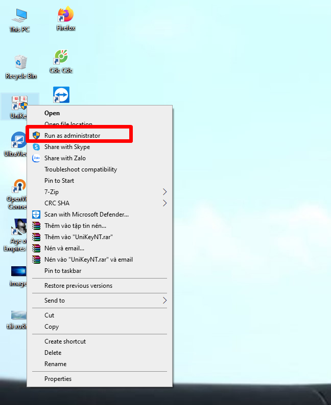 Mở ứng dụng với quyền Admin.
