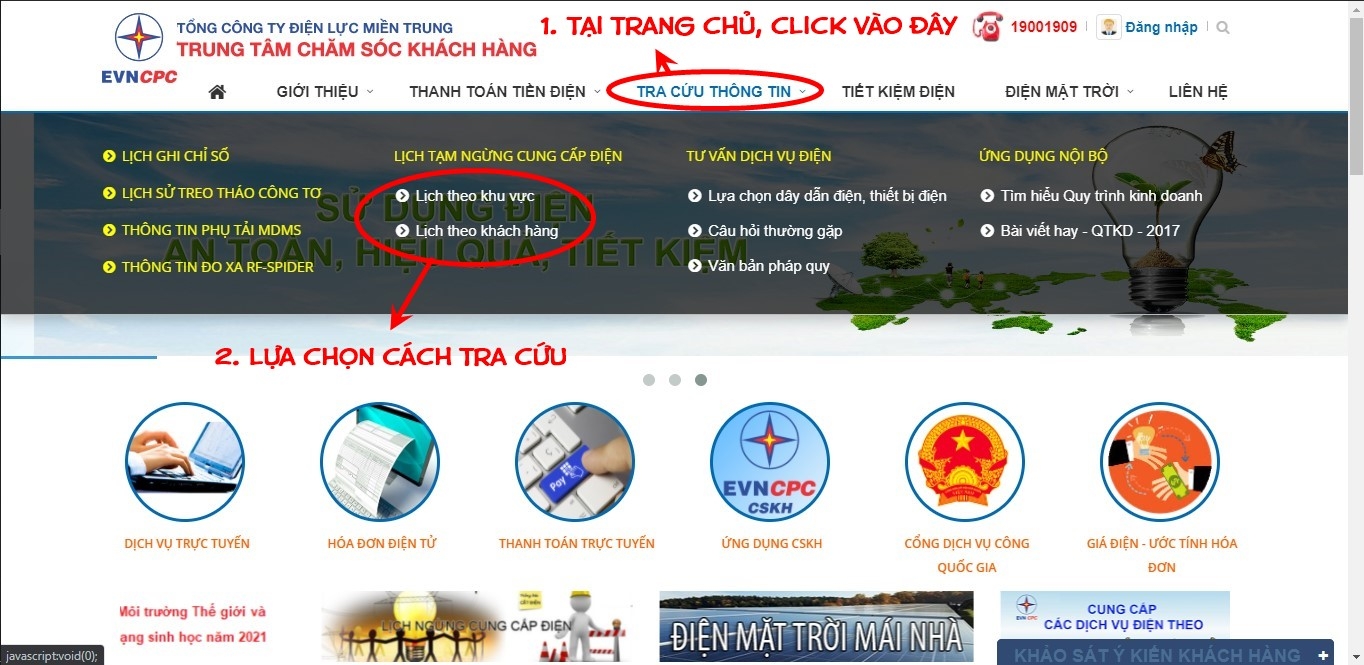 Cách lựa chọn tra cứu lịch cắt điện miền Trung và Tây Nguyên