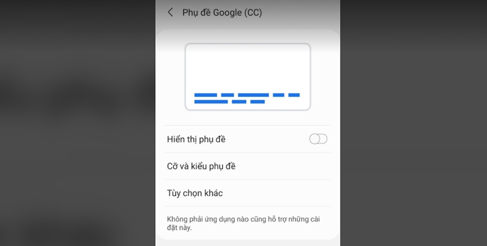 Các mục trong tùy chọn Phụ đề Các mục trong tùy chọn Phụ đề