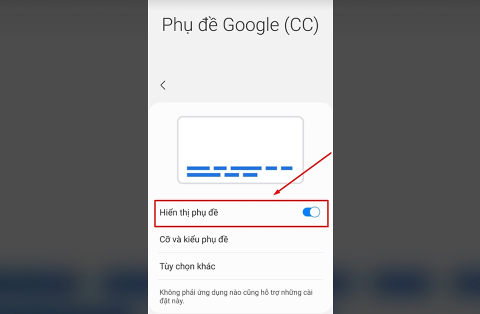 Tùy chọn bật phụ đề tự động Tùy chọn bật phụ đề tự động