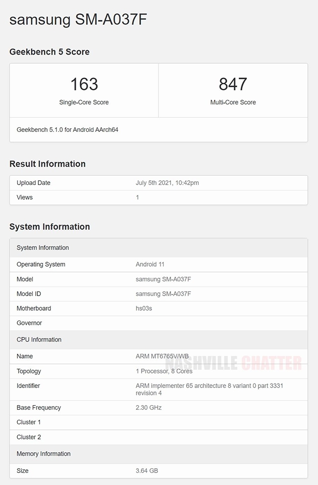 Galaxy A03s lộ cấu hình trên Geekbench (ảnh 1)