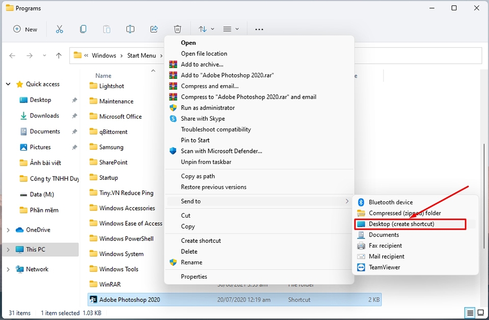 Di chuyển biểu tượng phần mềm ra desktop Windows 11