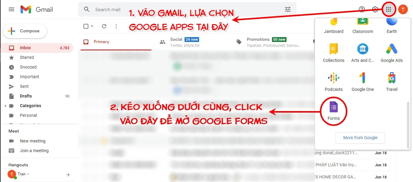 Các bước để vào Google Forms
