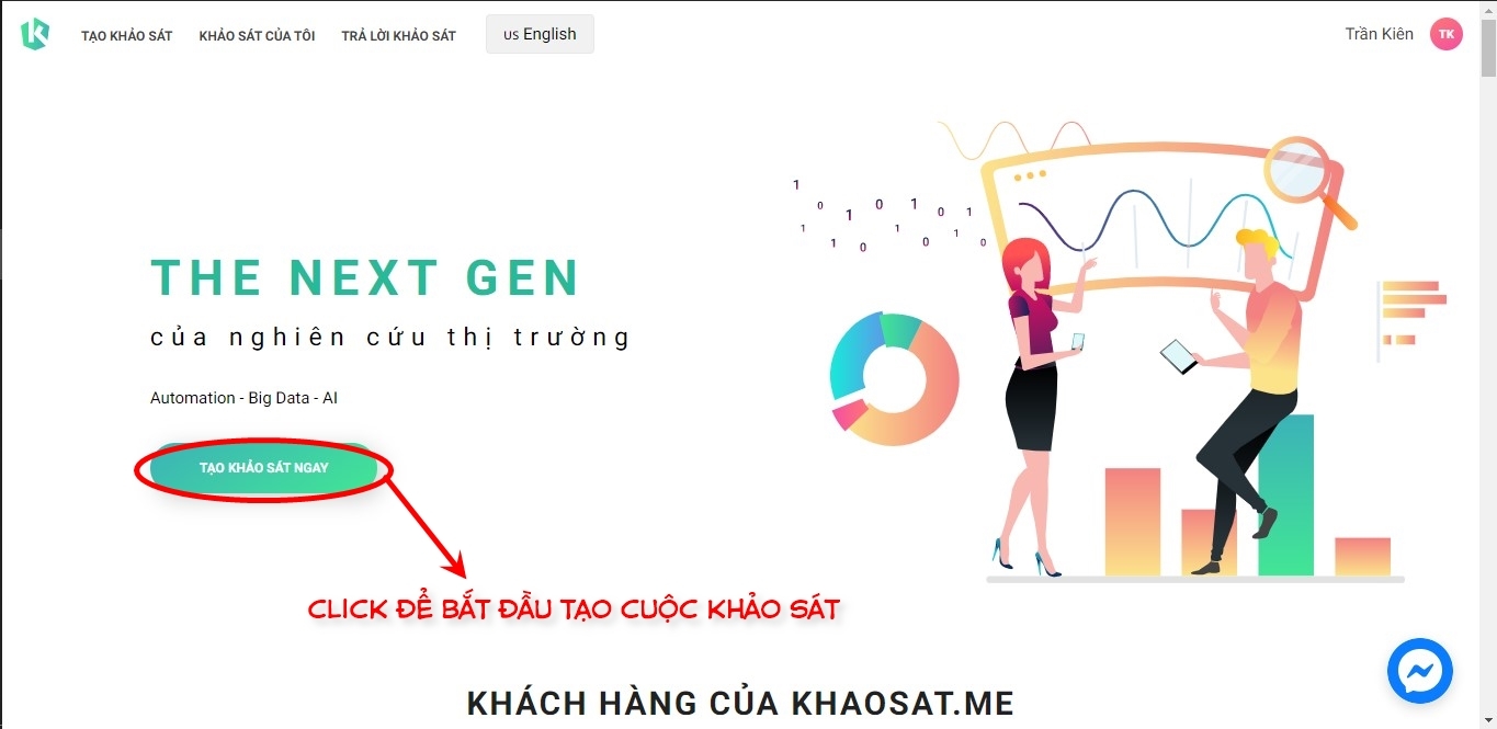 Thao tác bắt đầu cuộc khảo sát trên khaosat.me
