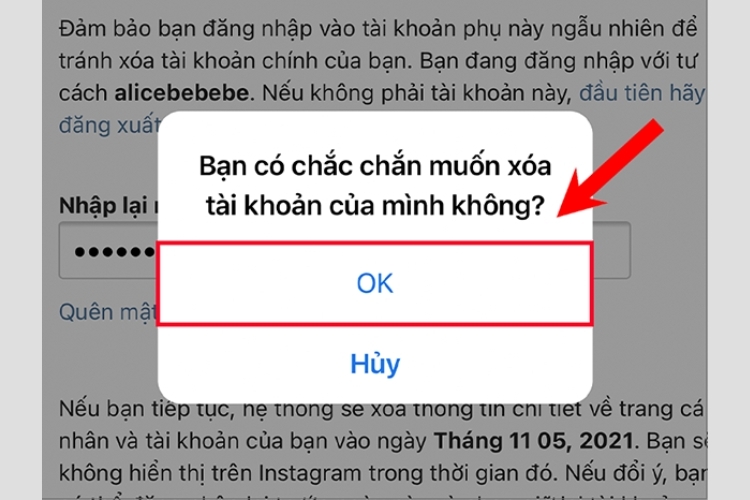 Nhấn OK để hoàn tất xóa tài khoản