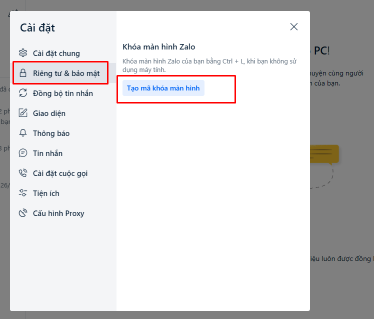 Tạo mật khẩu ứng dụng Zalo trên máy tính c2b2