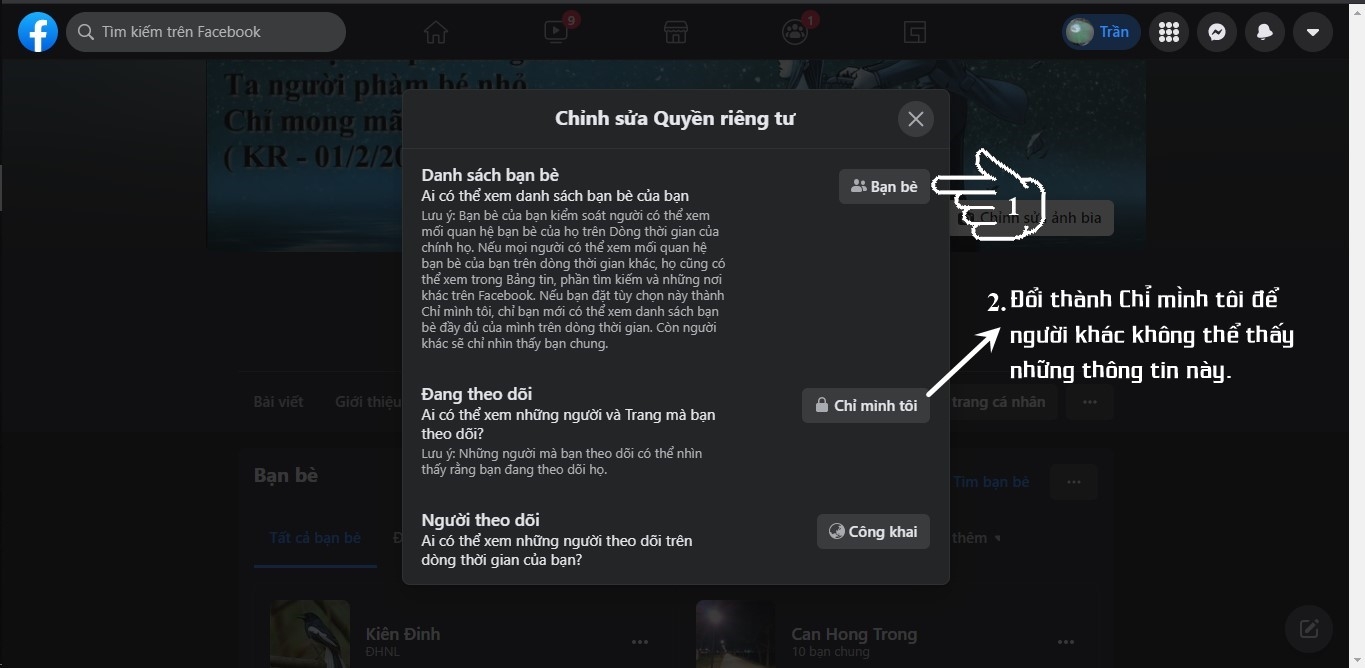 Chuyển hết về Chỉ mình tôi nếu muốn để ẩn thông tin