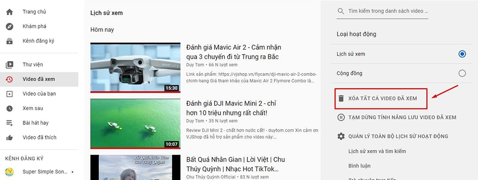 Xóa lịch sử xem YouTube Xóa lịch sử xem YouTube