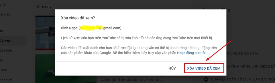 Xác nhận xóa lịch sử xem YouTube Xác nhận xóa lịch sử xem YouTube