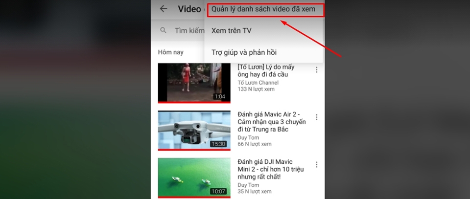Quản lý danh sách video đã xem Quản lý danh sách video đã xem