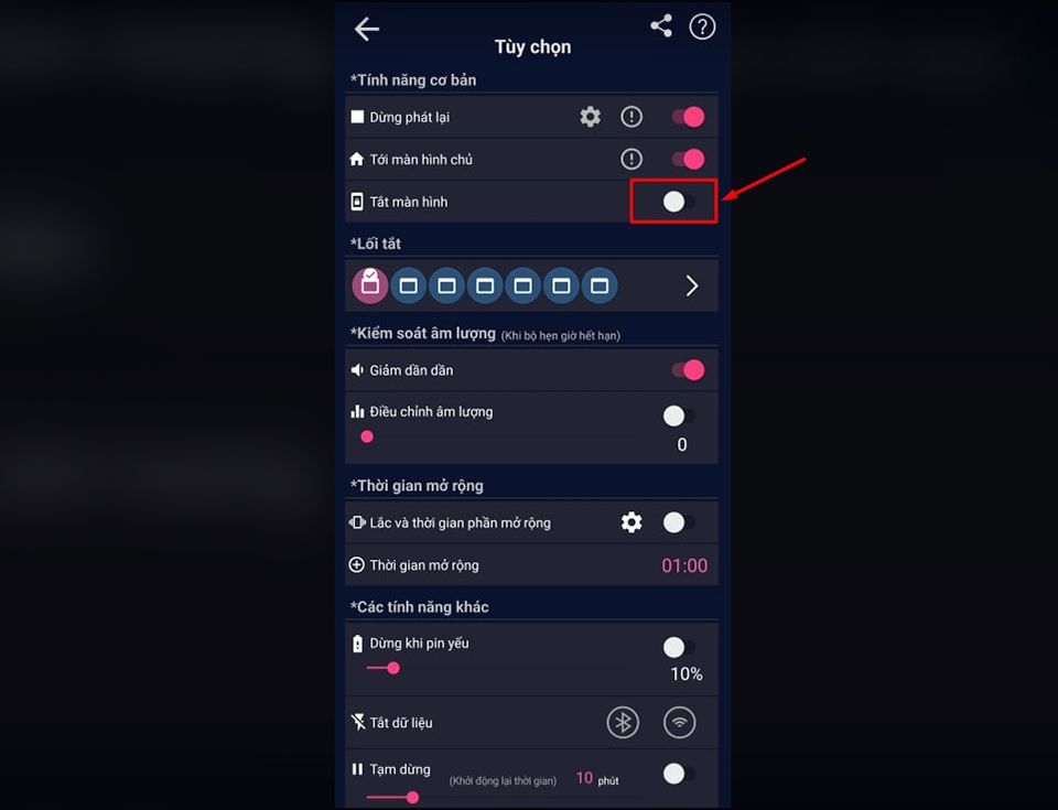 Kích hoạt tính năng Tắt màn hình Kích hoạt tính năng Tắt màn hình
