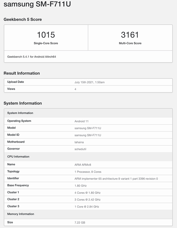 Galaxy Z Flip3 lộ điểm benchmark Galaxy Z Flip3 lộ điểm benchmark