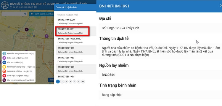 Hướng dẫn sử dụng COVIDmap Hà Nội tra cứu thông tin (6)