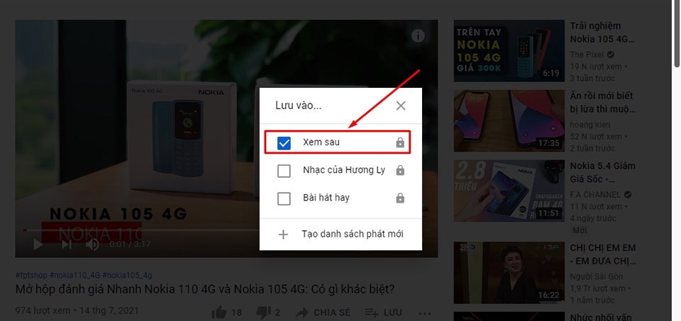 Đánh dấu tích vào danh sách phát Xem sau