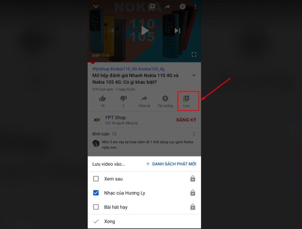 Lưu lại video YouTube trong danh sách phát
