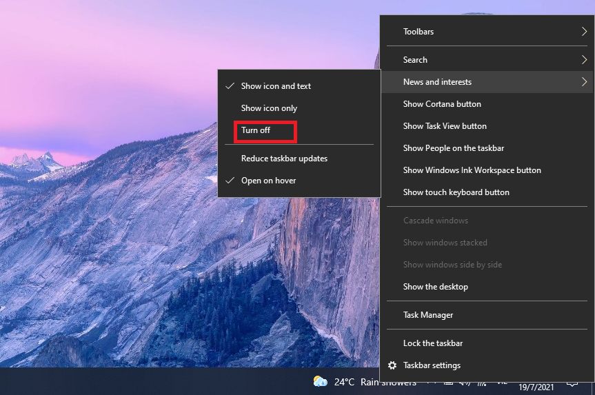 Hướng dẫn tắt biểu tượng thời tiết trên thanh Taskbar Windows 10
