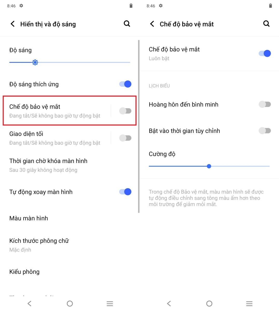 Chế độ bảo vệ mắt trên vivo Y53s