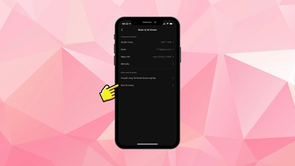 Nhấn chọn xóa tài khoản