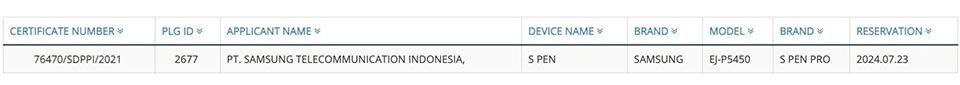 Chứng nhận của bút S Pen Pro Chứng nhận của bút S Pen Pro