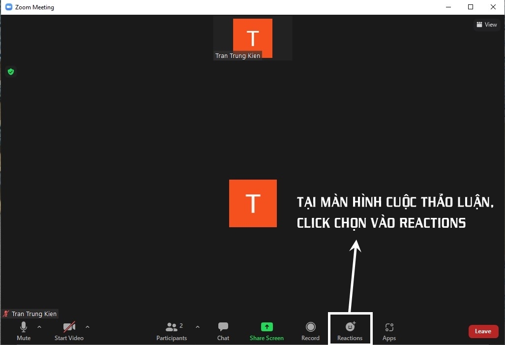 Chọn Reactions trong màn hình Zoom trên máy tính