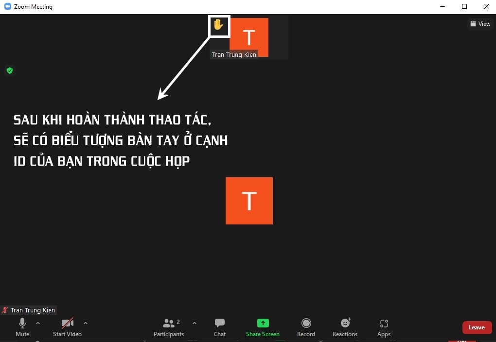 icon bàn tay sẽ xuất hiện cạnh ID của bạn