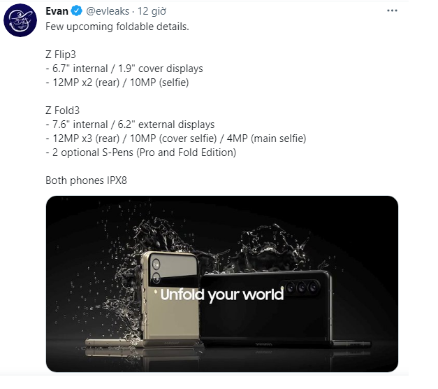 Hé lộ nhiều thông tin quan trọng Galaxy Z Fold3 và Galaxy Z Flip3
