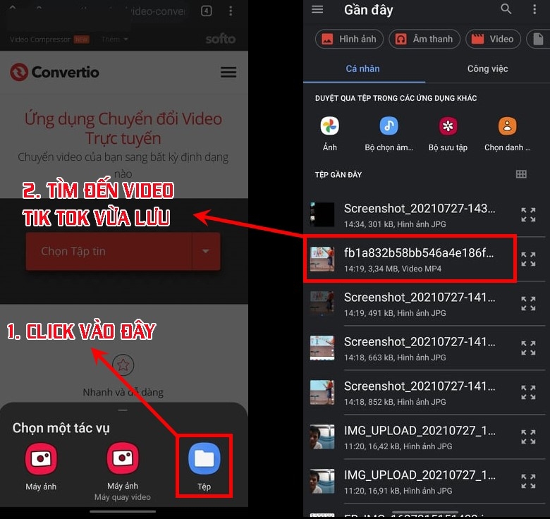 Lựa chọn đến video TikTok bạn vừa tải về máy