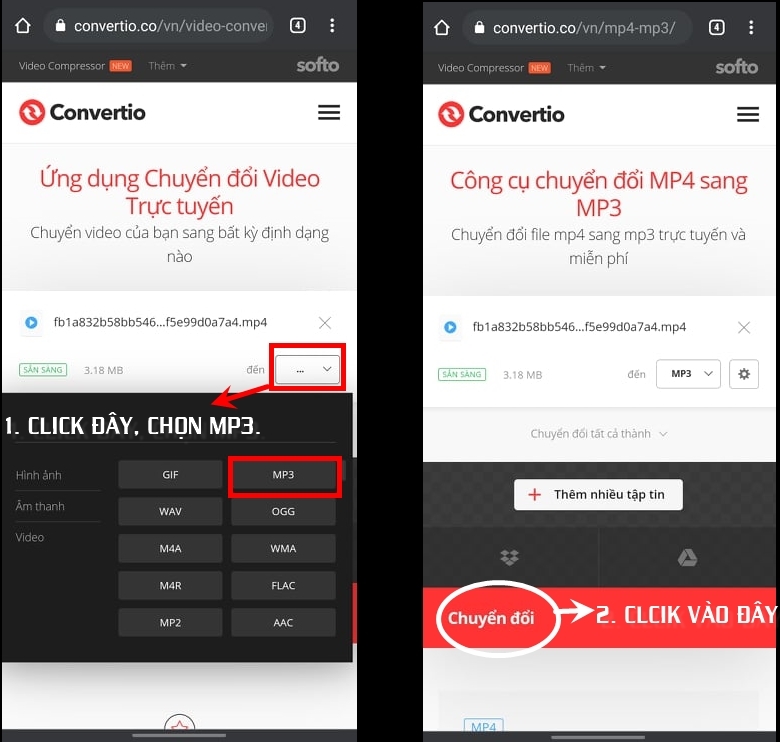 Lựa chọn như hình để chuyển video TikTok thành file mp3