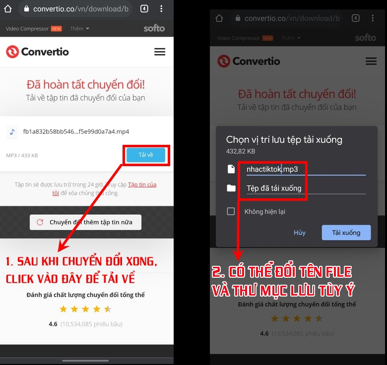 Lựa chọn tải về file sau khi đã chuyển đổi