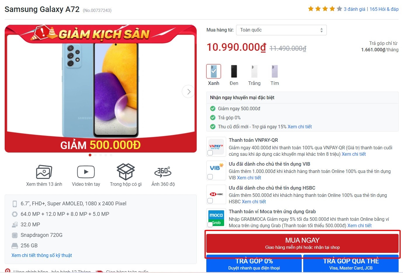 Giảm 500.000 đồng khi thanh toán bằng thẻ tín dụng HSBC FPT Shop